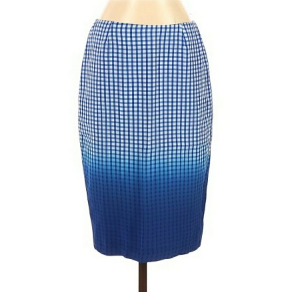 BAILEY 44 Astley dip dye ombre silk check career pencil skirt cobalt blue 4 NEW - Picture 1 of 6